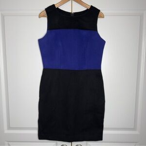 Talbots Colorblock Sheath Dress Black Blue Wool Blend Size 8 Sleeveless Dress
